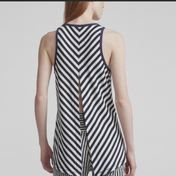 Rag and Bone Kat Split Back Tank Navy Blue and White Stripe Sz S - Picture 1 of 12